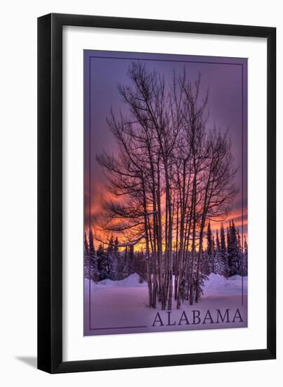 Alabama - Trees and Sunset-Lantern Press-Framed Art Print