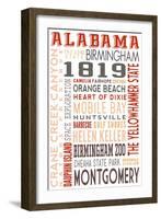 Alabama - Typography-Lantern Press-Framed Art Print