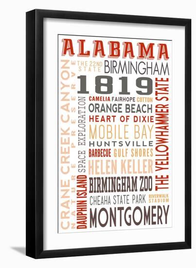 Alabama - Typography-Lantern Press-Framed Art Print