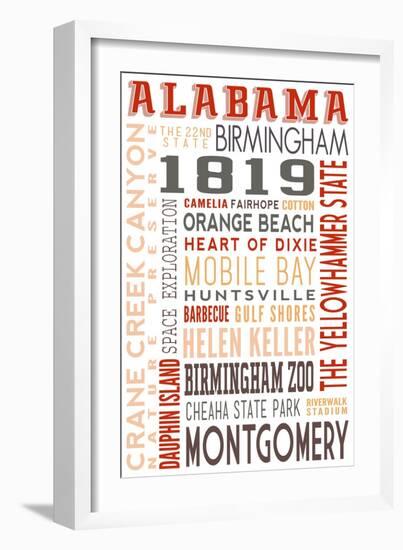 Alabama - Typography-Lantern Press-Framed Art Print