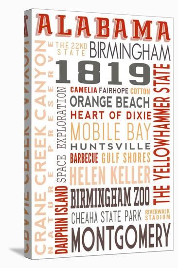 Alabama - Typography-Lantern Press-Stretched Canvas