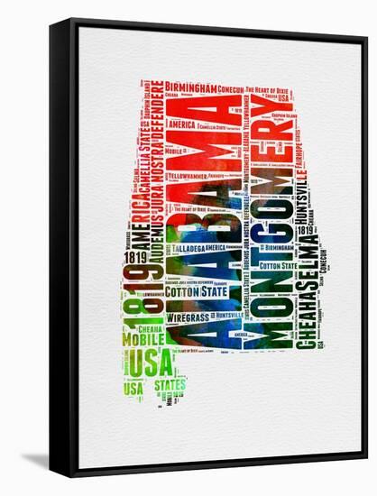 Alabama Watercolor Word Cloud-NaxArt-Framed Stretched Canvas