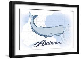 Alabama - Whale - Blue - Coastal Icon-Lantern Press-Framed Art Print