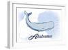 Alabama - Whale - Blue - Coastal Icon-Lantern Press-Framed Art Print