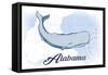 Alabama - Whale - Blue - Coastal Icon-Lantern Press-Framed Stretched Canvas
