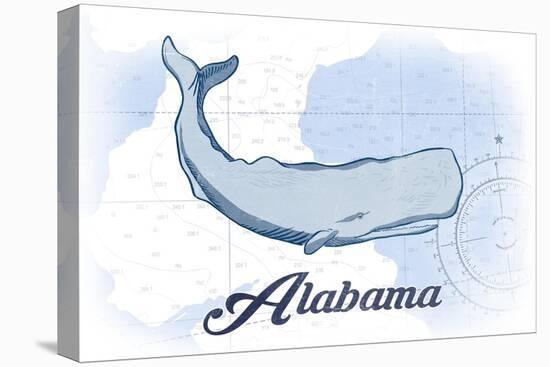 Alabama - Whale - Blue - Coastal Icon-Lantern Press-Stretched Canvas