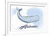 Alabama - Whale - Blue - Coastal Icon-Lantern Press-Framed Art Print