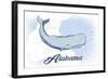 Alabama - Whale - Blue - Coastal Icon-Lantern Press-Framed Art Print