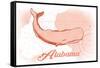 Alabama - Whale - Coral - Coastal Icon-Lantern Press-Framed Stretched Canvas