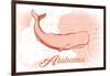 Alabama - Whale - Coral - Coastal Icon-Lantern Press-Framed Art Print