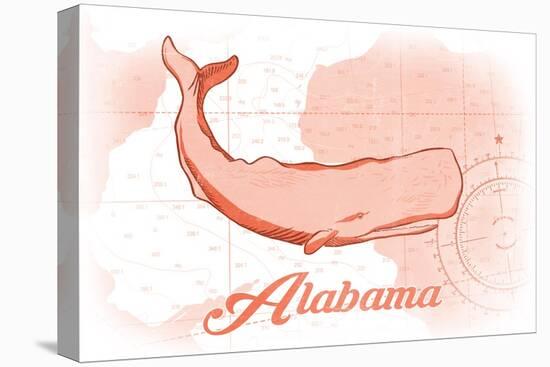 Alabama - Whale - Coral - Coastal Icon-Lantern Press-Stretched Canvas
