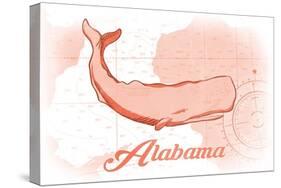 Alabama - Whale - Coral - Coastal Icon-Lantern Press-Stretched Canvas