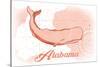 Alabama - Whale - Coral - Coastal Icon-Lantern Press-Stretched Canvas