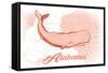 Alabama - Whale - Coral - Coastal Icon-Lantern Press-Framed Stretched Canvas