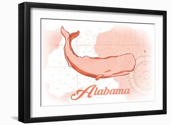 Alabama - Whale - Coral - Coastal Icon-Lantern Press-Framed Art Print