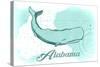 Alabama - Whale - Teal - Coastal Icon-Lantern Press-Stretched Canvas