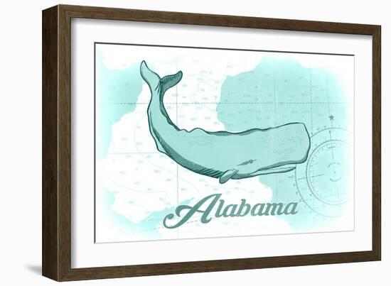 Alabama - Whale - Teal - Coastal Icon-Lantern Press-Framed Art Print