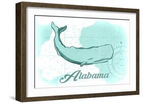 Alabama - Whale - Teal - Coastal Icon-Lantern Press-Framed Art Print