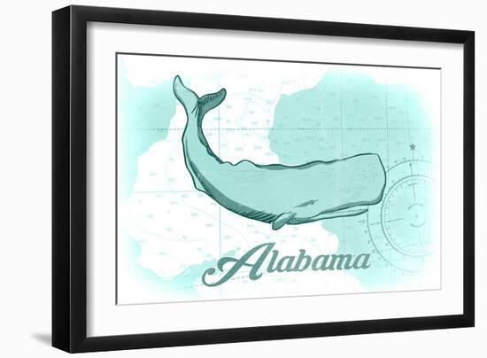 Alabama - Whale - Teal - Coastal Icon-Lantern Press-Framed Art Print