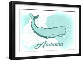 Alabama - Whale - Teal - Coastal Icon-Lantern Press-Framed Art Print