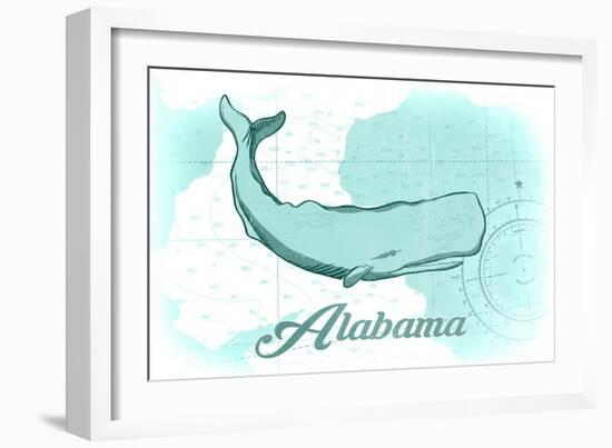 Alabama - Whale - Teal - Coastal Icon-Lantern Press-Framed Art Print