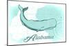 Alabama - Whale - Teal - Coastal Icon-Lantern Press-Mounted Art Print