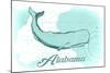 Alabama - Whale - Teal - Coastal Icon-Lantern Press-Mounted Art Print