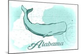 Alabama - Whale - Teal - Coastal Icon-Lantern Press-Mounted Art Print