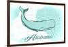 Alabama - Whale - Teal - Coastal Icon-Lantern Press-Framed Art Print