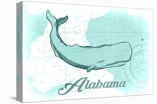 Alabama - Whale - Teal - Coastal Icon-Lantern Press-Stretched Canvas