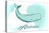 Alabama - Whale - Teal - Coastal Icon-Lantern Press-Stretched Canvas