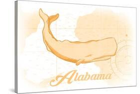 Alabama - Whale - Yellow - Coastal Icon-Lantern Press-Stretched Canvas