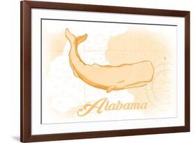 Alabama - Whale - Yellow - Coastal Icon-Lantern Press-Framed Premium Giclee Print