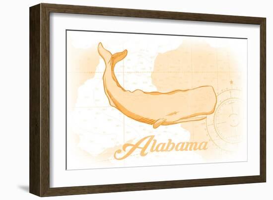 Alabama - Whale - Yellow - Coastal Icon-Lantern Press-Framed Art Print