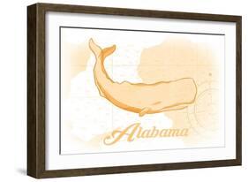 Alabama - Whale - Yellow - Coastal Icon-Lantern Press-Framed Art Print