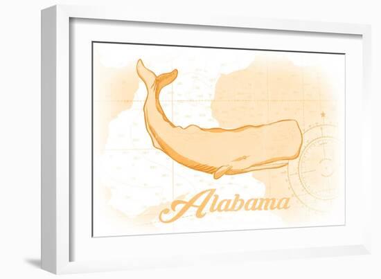 Alabama - Whale - Yellow - Coastal Icon-Lantern Press-Framed Art Print