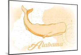 Alabama - Whale - Yellow - Coastal Icon-Lantern Press-Mounted Art Print