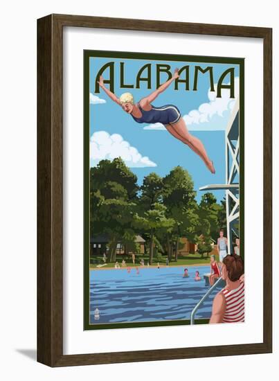 Alabama - Woman Diving and Lake-Lantern Press-Framed Art Print