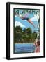 Alabama - Woman Diving and Lake-Lantern Press-Framed Art Print