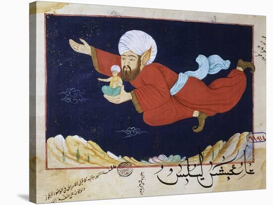 Aladdin Transported by the Genie, Illustrated Scene from 1001 Nights, Miniature Painting-null-Stretched Canvas