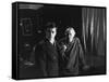 Alain Delon and director Joseph Losey on set of film "Monsieur Klein", 1976 (b/w photo)-null-Framed Stretched Canvas