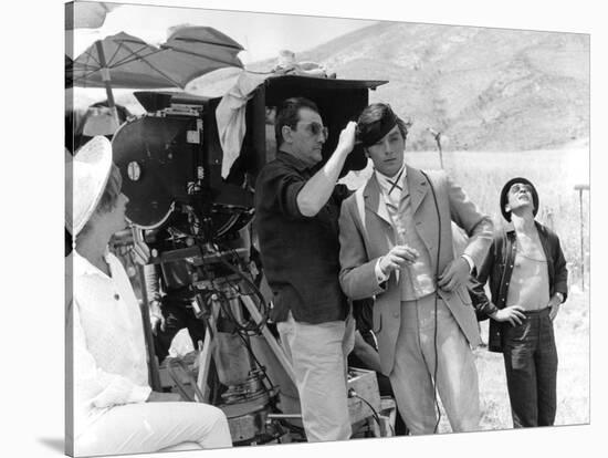 Alain Delon and director Luchino Visconti on set of film "The Leopard", 1962 (b/w photo)-null-Stretched Canvas