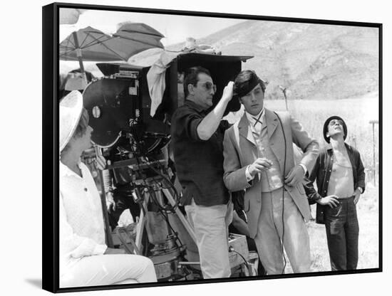 Alain Delon and director Luchino Visconti on set of film "The Leopard", 1962 (b/w photo)-null-Framed Stretched Canvas