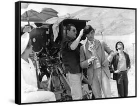 Alain Delon and director Luchino Visconti on set of film "The Leopard", 1962 (b/w photo)-null-Framed Stretched Canvas