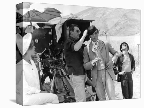 Alain Delon and director Luchino Visconti on set of film "The Leopard", 1962 (b/w photo)-null-Stretched Canvas