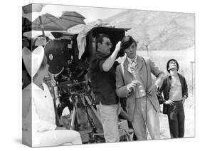 Alain Delon and director Luchino Visconti on set of film "The Leopard", 1962 (b/w photo)-null-Stretched Canvas