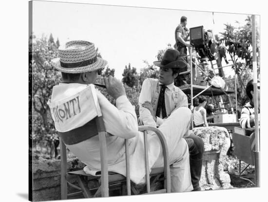 Alain Delon and director Luchino Visconti on set of film "The Leopard", 1962 (b/w photo)-null-Stretched Canvas