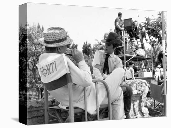 Alain Delon and director Luchino Visconti on set of film "The Leopard", 1962 (b/w photo)-null-Stretched Canvas