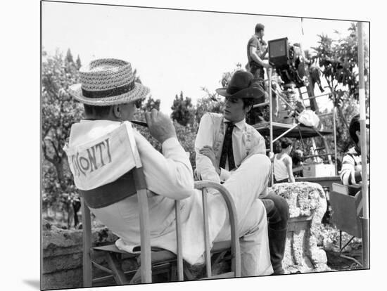 Alain Delon and director Luchino Visconti on set of film "The Leopard", 1962 (b/w photo)-null-Mounted Photo