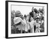 Alain Delon and director Luchino Visconti on set of film "The Leopard", 1962 (b/w photo)-null-Framed Photo